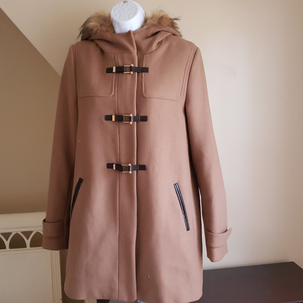Cole Haan winter coat hooded wool brown